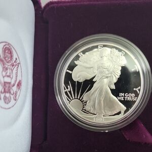 1991-S 1 Oz. Proof Silver Dollar American Eagle With Box and COA